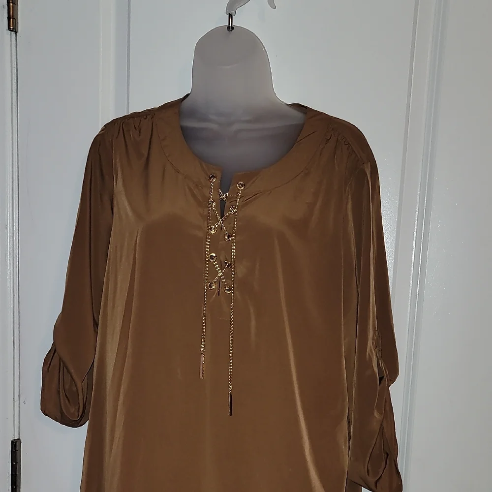 Michael Kors Tan Lace-Up Dress Sz: XL - Picture 2 of 8